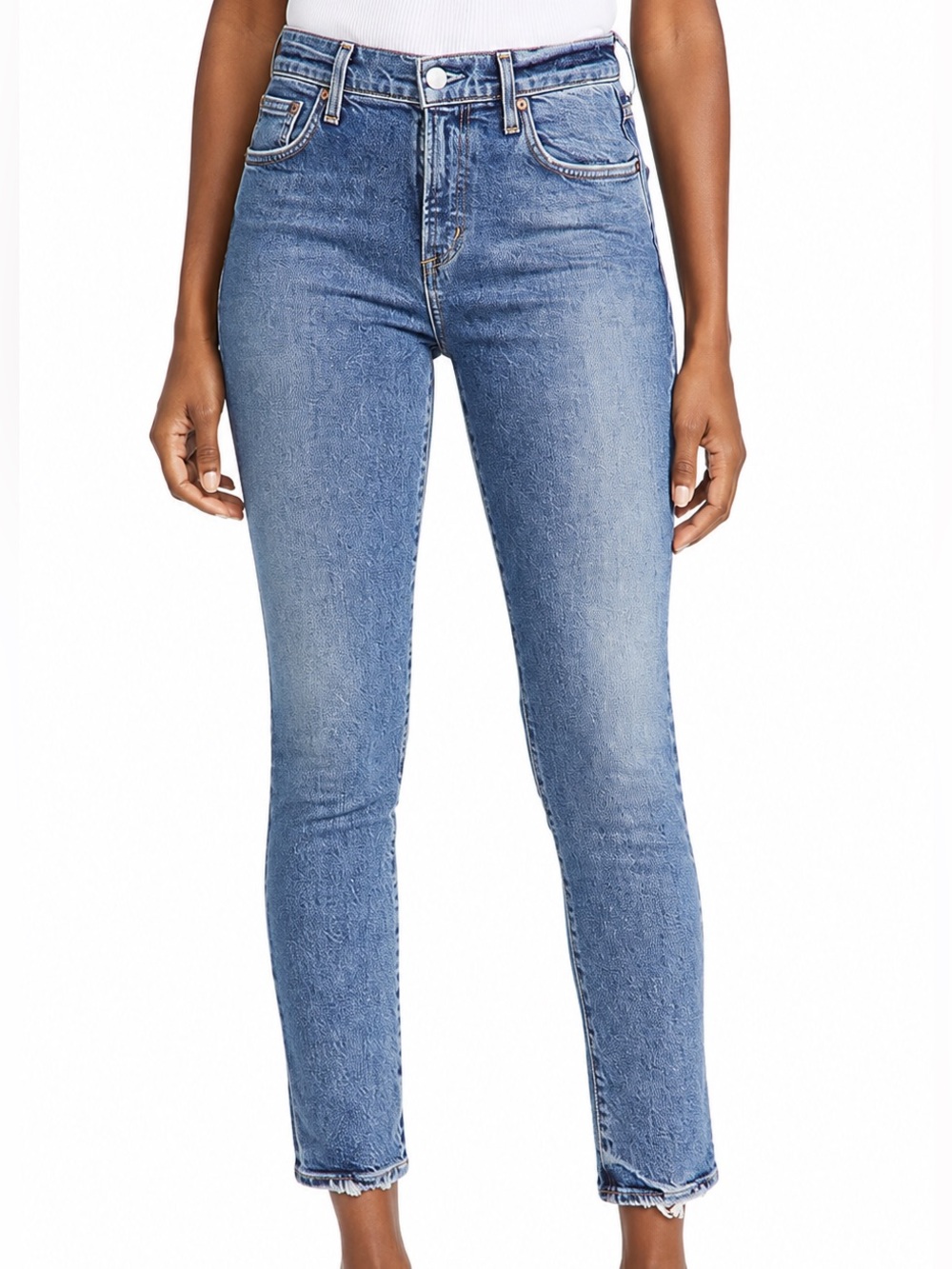 AGOLDE Toni Mid Rise Straight Jeans Size 27 Medium Wash Raw Hem Organic Cotton ✨
